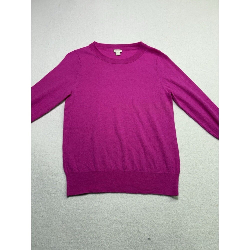 Womens J CREW 100% Merino Wool Crew Neck Sweater Magenda Sz L